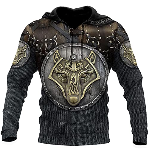 Pull Homme Viking Wolf à Capuche Mince Style Tatouage 3D