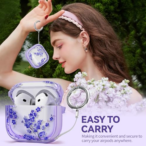 Image of Inesore for AirPods 4 Case Cover 2024 with Lock-Purple Bell Flower | Two-Piece Design,with Gold Keychain & Cleaning Pen,Support Wireless Charging,Cute Luxury Case for Women Girly