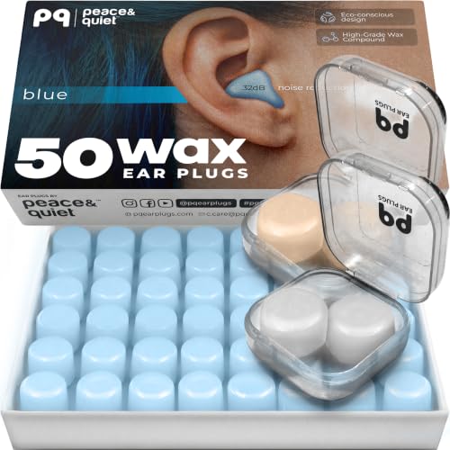 Peace&Quiet PQ Wax Ear Plugs for Sleeping, Swimming - 54 Noise Cancelling Silicone Gel Wax Earplugs, Ear Protection for Sleep and Swim, Soft Pillows with Sound Blocking Level 32Db, (54 Pillows)