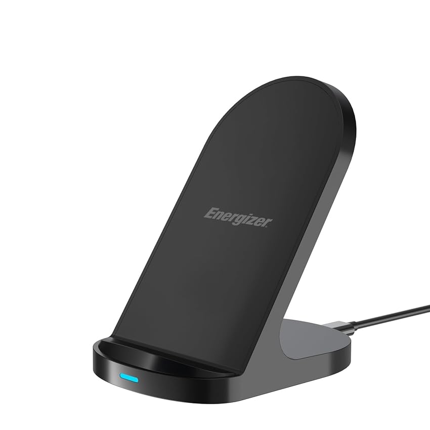 Energizer Caricatore Wireless 15W da Tavolo | Ricarica Rapida Verticale e Orizzontale, Compatibile MagSafe Iphone e Android, Stand Qi con Doppia Bobina, USB-C, compatibile con Custodie | WCP108
