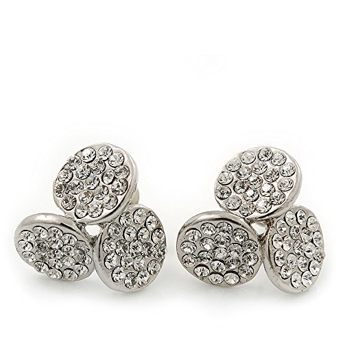 Silver Plated Diamante 'Trinity Circles' Stud Earrings - 1.5cm