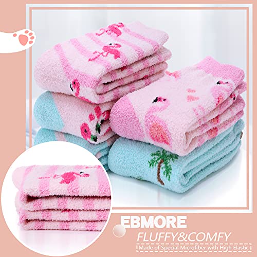 Image of EBMORE Fuzzy Socks for Women, Thick Cozy Warm Fluffy for Winter | Ultra Soft Plush Fleece Lining, Stretch Cuff, Comfy Heel & Toe, for Home & Sleep, Gifts Cabin Slipper Socks, 5 Pairs