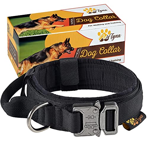 Adityna - Tactical Dog Collar For Large Dogs - Soft Padded, Heavy Duty, Adjustable Black Dog Collar With Handle For Training And Walking #TOP7