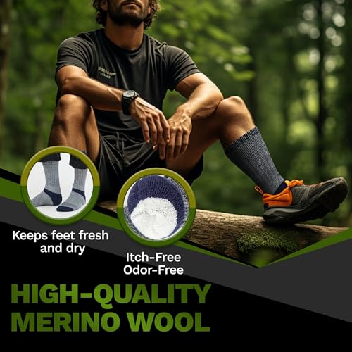Image of Alvada Mens Merino Wool Crew Socks Thermal and Warm Socks for Winter Work Hiking Running 3 Pairs