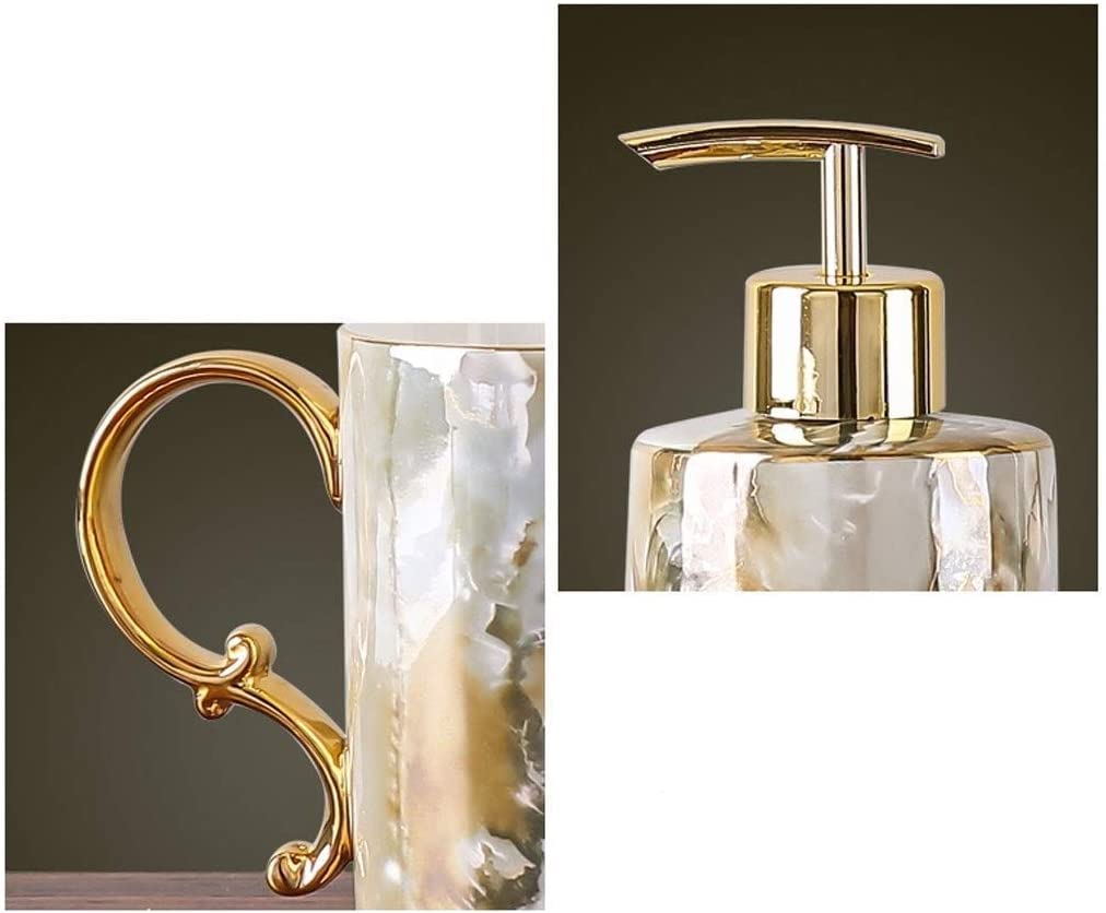 Badezimmer Set Badezimmer-Zubehör-Set, Seifenspender Aus Keramik, Nachfüllbare Lotion-Flüssigseifenpumpe Dekoration Organizer(D,5Pieces+Tray)