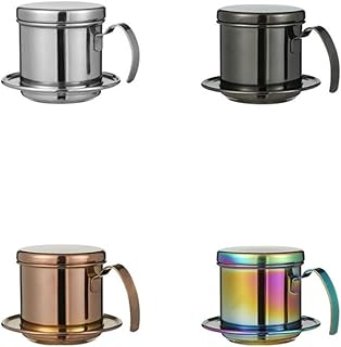 Eawfgtuw Cafetera de acero inoxidable con filtro de café, goteo de una sola porción, gotero de café manual con placa de presión, cafetera manual (oro rosa)