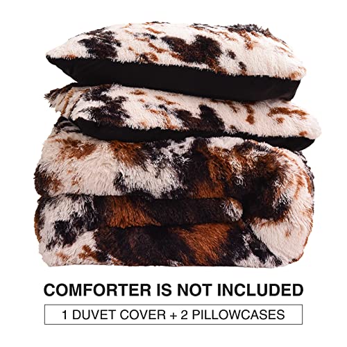 Aimuan Cow Print Duvet Cover Shaggy Fluffy Tie Dye Brown Black Velvet Bedding Set Super Soft Faux Fur Fuzzy Comforter Cover With Pillowcases (Coffee-Black, Queen) #TOP5