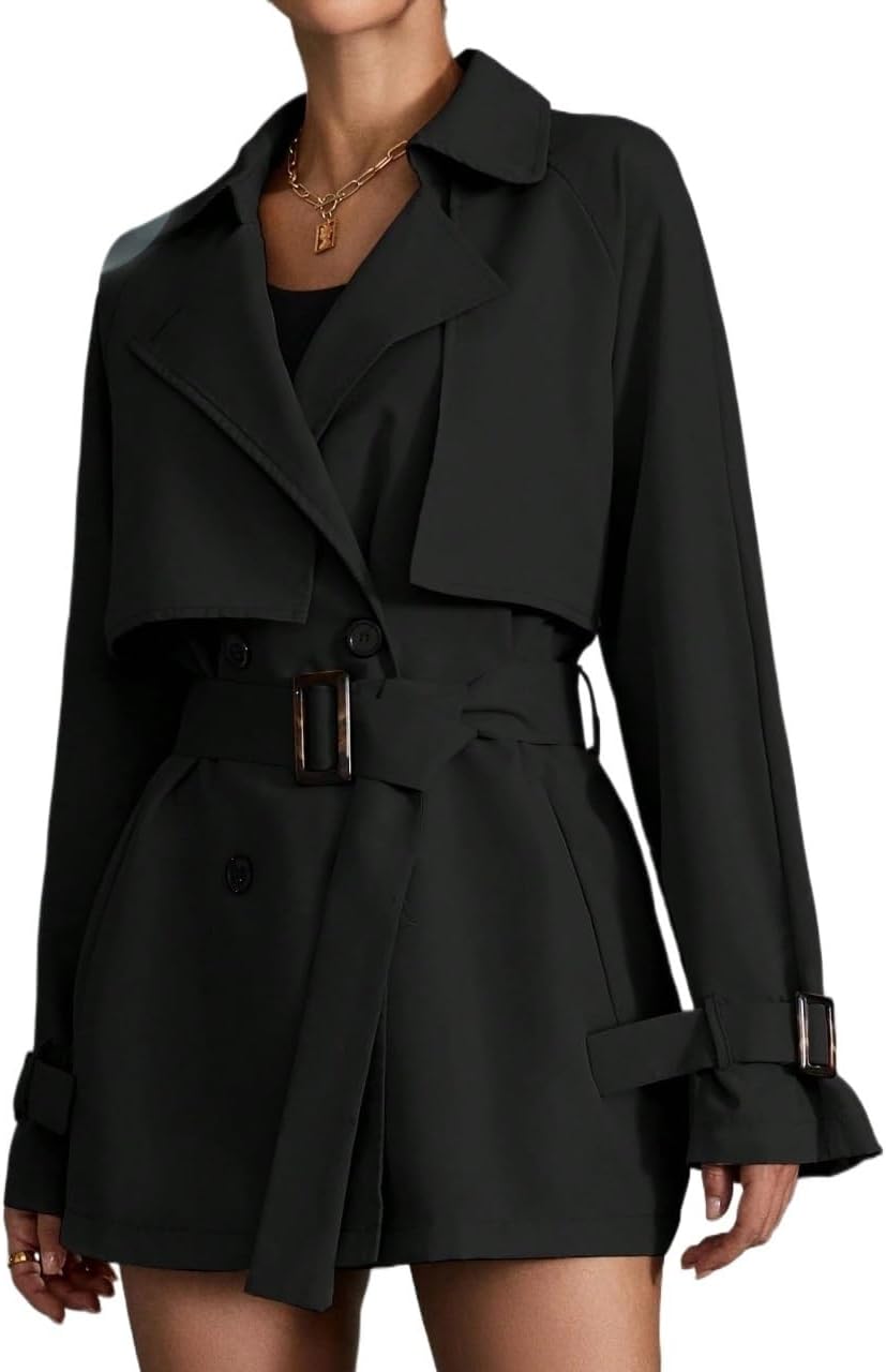 Women's 2025 Casual Trench Coat Raglan Sleeve Double Breasted Trench Coat