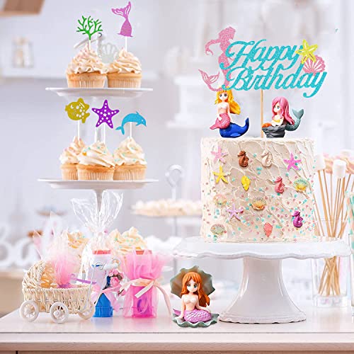 Glitter Mermaid Cake Decoration Mermaid Theme Cupcake Topper And Cake Topper For Birthday Party Contains Mermaid Tail,Starfish,Shell Classic Pattern Designs #TOP4