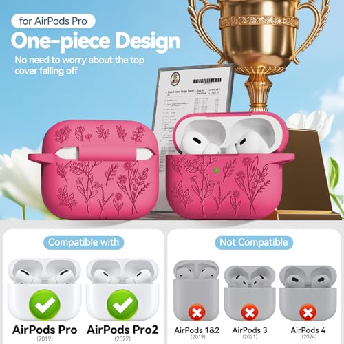 Image of for AirPods Pro 2 Case, Ekoonpft Silicone AirPod Pro Cases with 3-in-1 Cleaning Kit & Keychain, Flower Engraved Cover for Apple AirPods Pro 2nd /1st Generation, Shockproof & Anti-Scratch