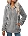 iWoo Damen Herbst Winter Kapuzenpullover Hoodie Pullover Teddy-Fleece Mantel 1/4-Reißverschluss Langarmshirt Sweatshirt Mit Kapuze(Dunkelgrau,XXL)