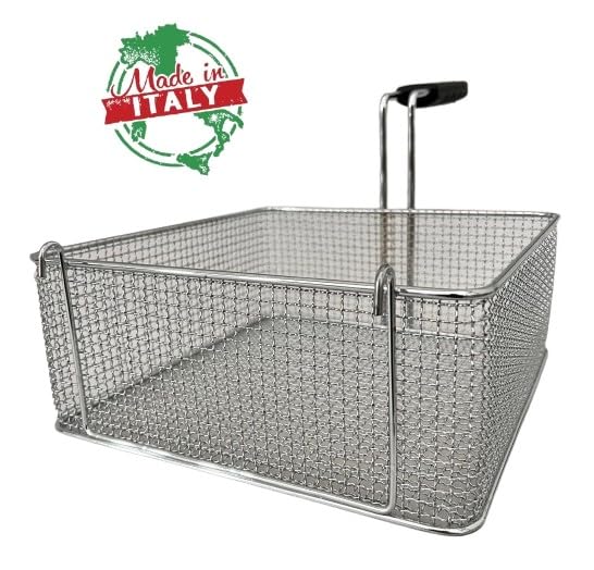 FCR0252 - CESTINO MADE IN ITALY PER FRIGGITRICE PROFESSIONALE MISURE 290X300X120H MM + GANCI IN ACCIAIO CROMATO CESTELLO FRIGGITRICE ACCIAIO