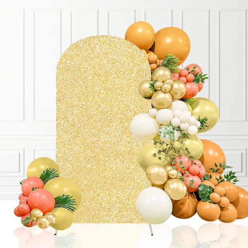Image of Gold Glitter Spandex Arch Backdrop Cover 6.6Ft Balloon Arch Cover Party Arch Backdrop Stand Covers for Wedding Party Baby Shower Bridal Christmas Photography Background Decoration