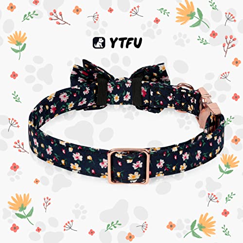 Ytfu Boy Dog Collar For Large Dogs,Cute Female Dog Collar Floral Pattern Black Dog Collar With Metal Buckle And Detachable Bowtie,Adjustable Cotton Collar For Dog Cat (L,Black) #TOP1
