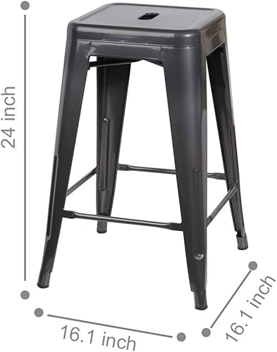 Miniatura 299 de GIA Taburete de mostrador sin respaldo de 24 pulgadas, cantidad de 4, bronce con asiento de madera clara Negro -,Café,Gris,gris, (Gun