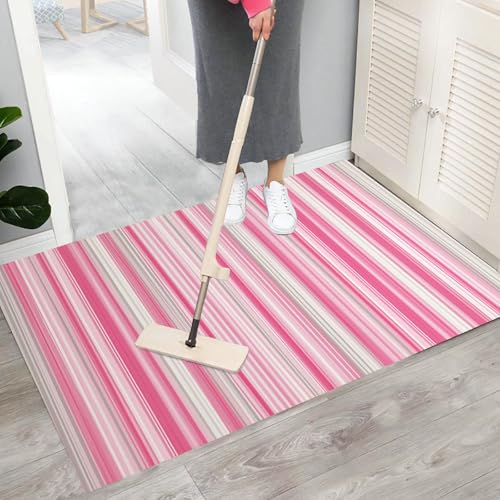 Tapis de porte 90x150cm à rayures dégradées rose et blanc - 7