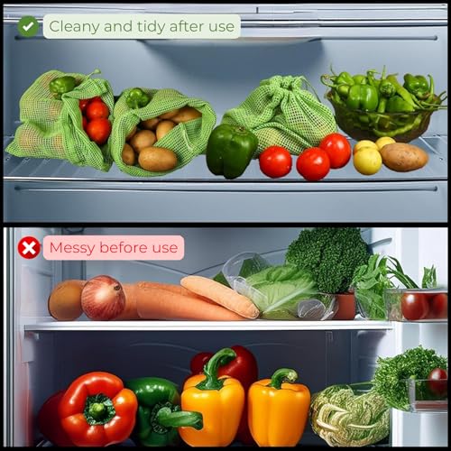 Image of Solitude Set of 6 Cotton Vegetable Fridge Bag | Eco-friendly Natural Vegetables Bags for Fridge Storage | Multi-purpose 100% Cotton Mesh (Neem Green)