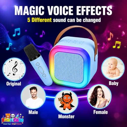 Image of Karaoke Speaker with Wireless Mic for Kids & Adults | Blue Bluetooth Karaoke Machine with RGB LED Lights, Rechargeable Portable Speaker, Stereo Sound | Birthday Gift for Girls & Boys