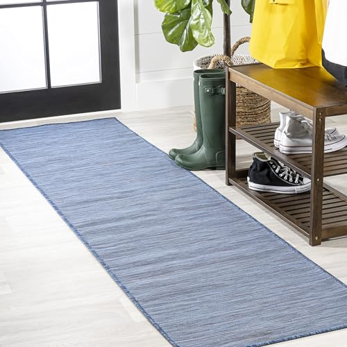 JONATHAN Y Flatweave Solid Indoor Outdoor Runner Rug 2X8 Blue, Ethan Modern for Backyard, Patio, Porch, Easy-Cleaning, High Traffic, Pet-Friendly, Non-Shedding (TSN100B-28)