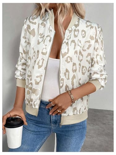 GORGLITTER Women's Leopard Print Light Jackets Zipper Bomber Jacket Cheetah Long Sleeve Coats Outwear3