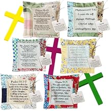 6 Pcs Prayer Quilt with Wooden Cross Inside, Handmade Sew Scripture Quilts Squares, Symbolism Poems Bible Verse QuiltsStyle C