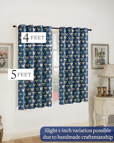 Image of Cloth Fusion Printed 100% Blackout Window Curtains 5 Feet Long Set of 2
