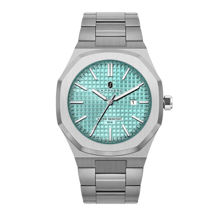 SAPPHERO Reloj Hombre Analógico Elegante | Movimiento Cuarzo Función Luminosa Indicador de Fecha | Reloj de Moda Plata Oro para Hombre de Negocios y Uso Diario