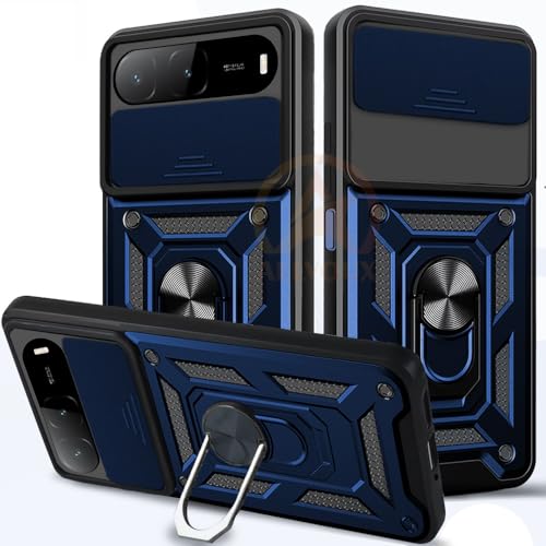 Image of Armor Bumper Back Cover Case for infinix hot 60i | Rotating Camera Cover, Ring Holder & Kickstand | Heavy Duty & 360 Degree Protection infinix hot 60i Back Cover (Blue)
