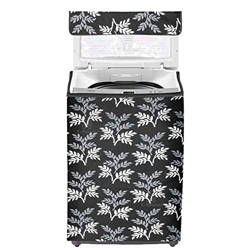 Image of Washing Machine Cover for Top Load 5kg to 7.5kg | Light Weight Dustproof Polyester Cover with Zip Enclosure | Leaf Fully Automatic Washer Protector Indoor Outdoor Use- Size 23x23x35 inch