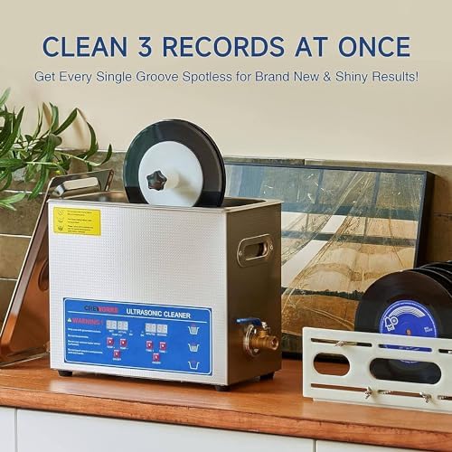 Record Cleaner 6L Vinyl Record Ultrasonics Cleaner, 180W Power Adjustable, 0-30 Min Timer, Automatic Rotary- Heating Function