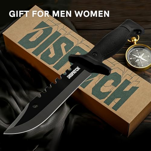 Image of Dispatch Fixed Blade Hunting Knife with Sheath, 12-inch Survival Knives for Men Tactical Bowie Knife with Non-Slip Handle for Bushcraft, Outdoor Camping