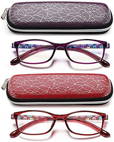 EYEURL Lightweight Flexible Reading Glasses Women - Magnification +1.75 Computer Eyeglasses Blue Light Blocking and Hard Case