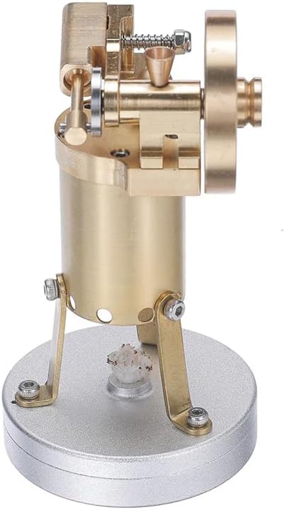 Mini Vertical Steam Engine Model, Retro Brass Live Steam Engine Kit with Alcohol Burner, Desktop Mechanical Model for STEM Education and Physics Demonstration, Counterclockwise Flywheel