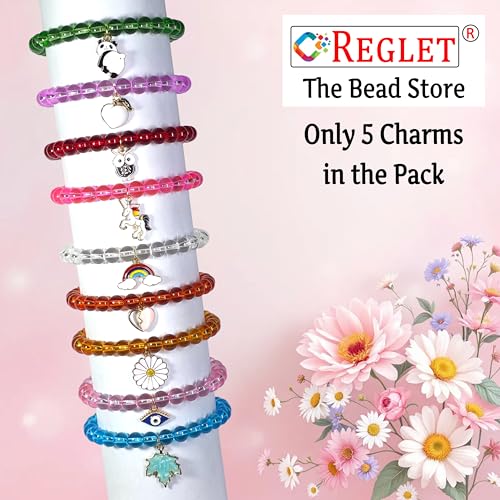 Image of 5 Pcs Charms + 250 Pcs Crystal Glass Beads for Jewellery Making Kit - Glass Beads for Bracelet Making Kit - Bead Craft - 8 mm