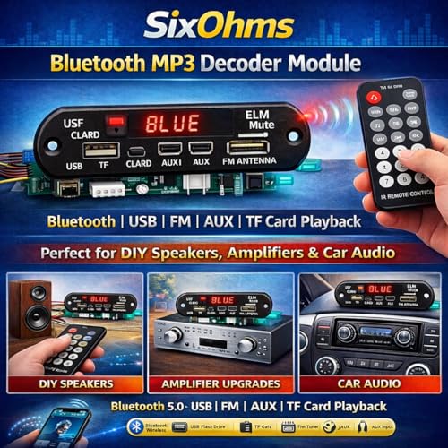 Image of Bluetooth MP3 Decoder Module with Remote Control | USB FM Radio AUX TF Card Audio Player Board for DIY Speaker, Amplifier, Home Audio & Music System Projects