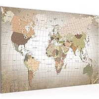 Runa Art Mappa Del Mondo Quadri Soggiorno Grande Grigio Paesi Moderno 120 x 80 cm 3 Pezzi