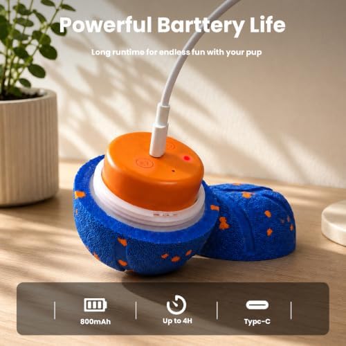 Ollapet Smart Interactive Dog Toys, 3 Modes Automatic Rolling Ball, Chase Pet Toy with Rope & Barking Sound, Chew Resistant E-TPU, IPX7 Waterproof Rechargeable Ball for Medium Large Dogs, Blue — view 6