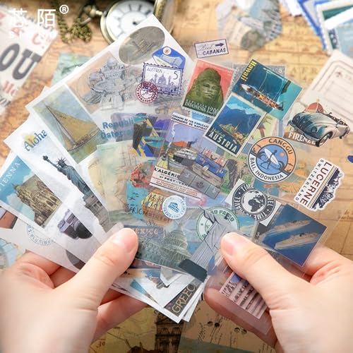 Image of The AutoStory World Trip Scrapbook Kit A6 Junk Journal Map Stickers Tourist Decorative Papers Washi Tape DIY Craft Art Keepsake Vacation Memory Book Decor Present Men (Global Travel, Blue)