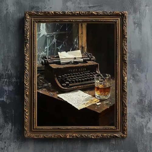 Affiche Dark Academia vintage typewriter poster mural 40x60 avec cadre rétro library art