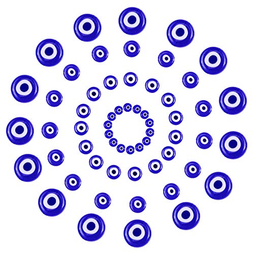 NBEADS 90 Pcs Evil Eye Lampwork Flat Round Spacer Beads for Jewelry Making, blue, 120 Pcs-4 Sizes