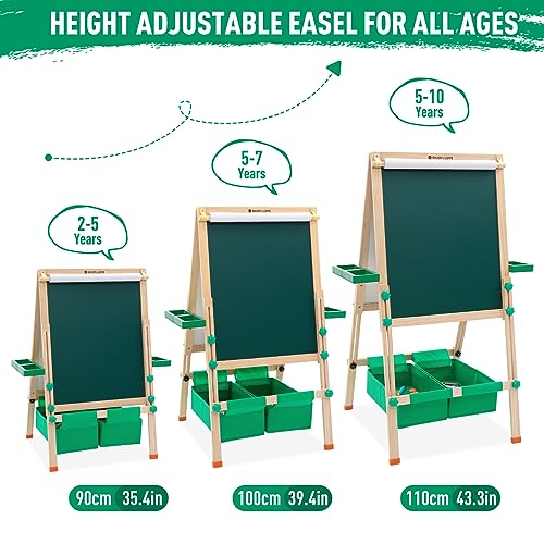 Kindertafel mit Papierrolle Doppelseitige Whiteboard und Tafel Faltbar Höhenverstellbar Kinder Staffelei mit Zahlen und Anderem Zubehör für Kinder und Kleinkinder als Geschenk