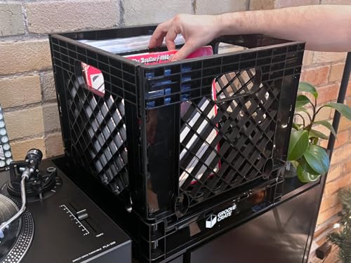 2 Pack - Vinyl Record Storage Crate for 12\" Vinyl LP Collapsible and Stackable Milk Crate - Black