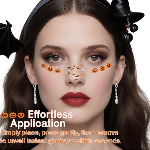 Halloween Party Favors - 8 Pack Black Bat Freckles Face Tattoos | Halloween Games Gifts Crafts Treats for Kids - Halloween Makeup Costumes Accessories Party Decorations Supplies for Women Adult 2026 — view 3