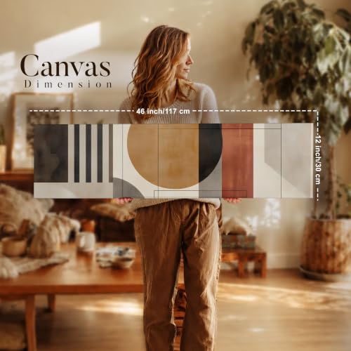 Image of Large Stretched Canvas Painting, Panel Wall Painting Abstract Geometric Circle Luxury Paintings for Home Decoration, Living room, Bedroom and Office Decor (Beige, 12x46 Inch)