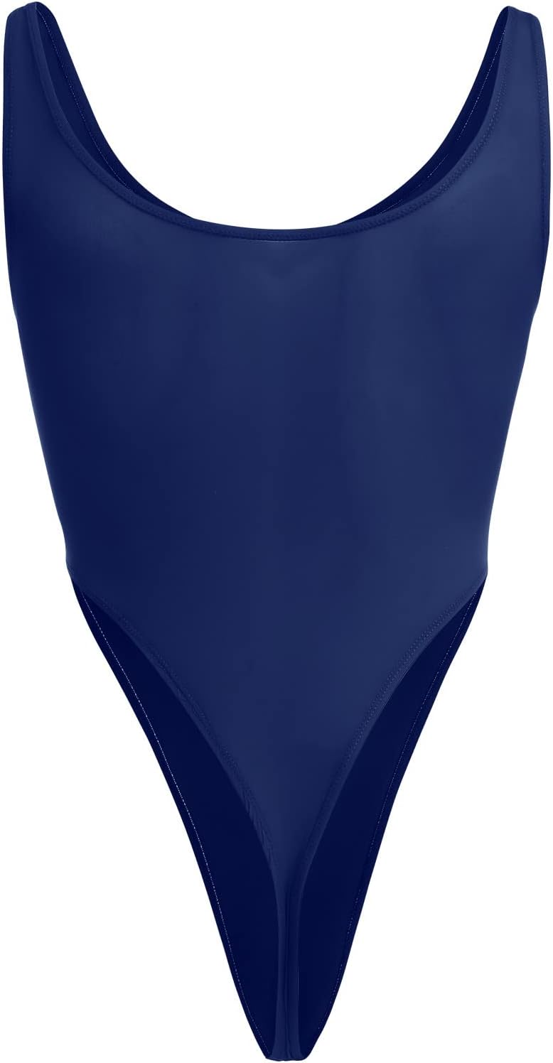 ABAFIP Mens Lingerie Solid Color Semi See Thru High Cut Thong Leotard Bodysuit Scoop Neck Mankini Swimwear Underwear