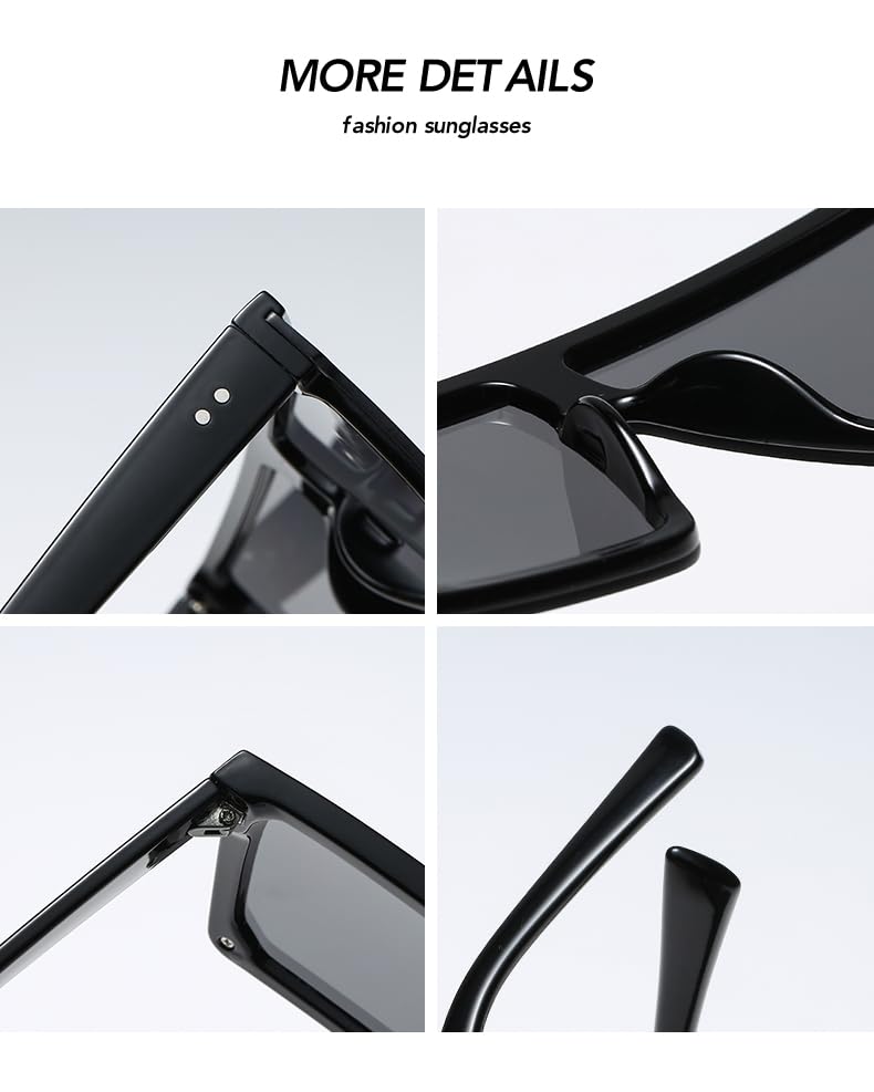 Oversized Square Sunglasses, Fashion Siamese Lens Style Flat4
