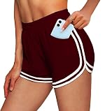Caitefaso Women's Casual High Waist Sweat Shorts Running Track Shorts Pocket Sporty Shorts Burgundy