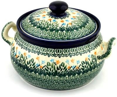 Polmedia Polish Pottery Tureen - Dancing Tulips Pattern Handmade in Boleslawiec Poland by Ceramika Artystyczna + Certificate of Authenticity