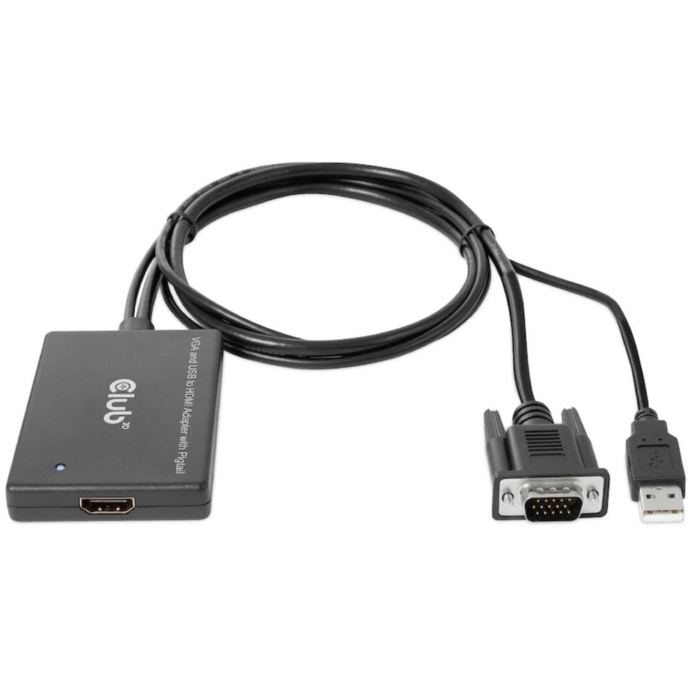Club3D CAC-1720 VGA- und USB-Typ-A auf HDMI™-Adapter mit Pigtail St./B. 0,6m 28AWG