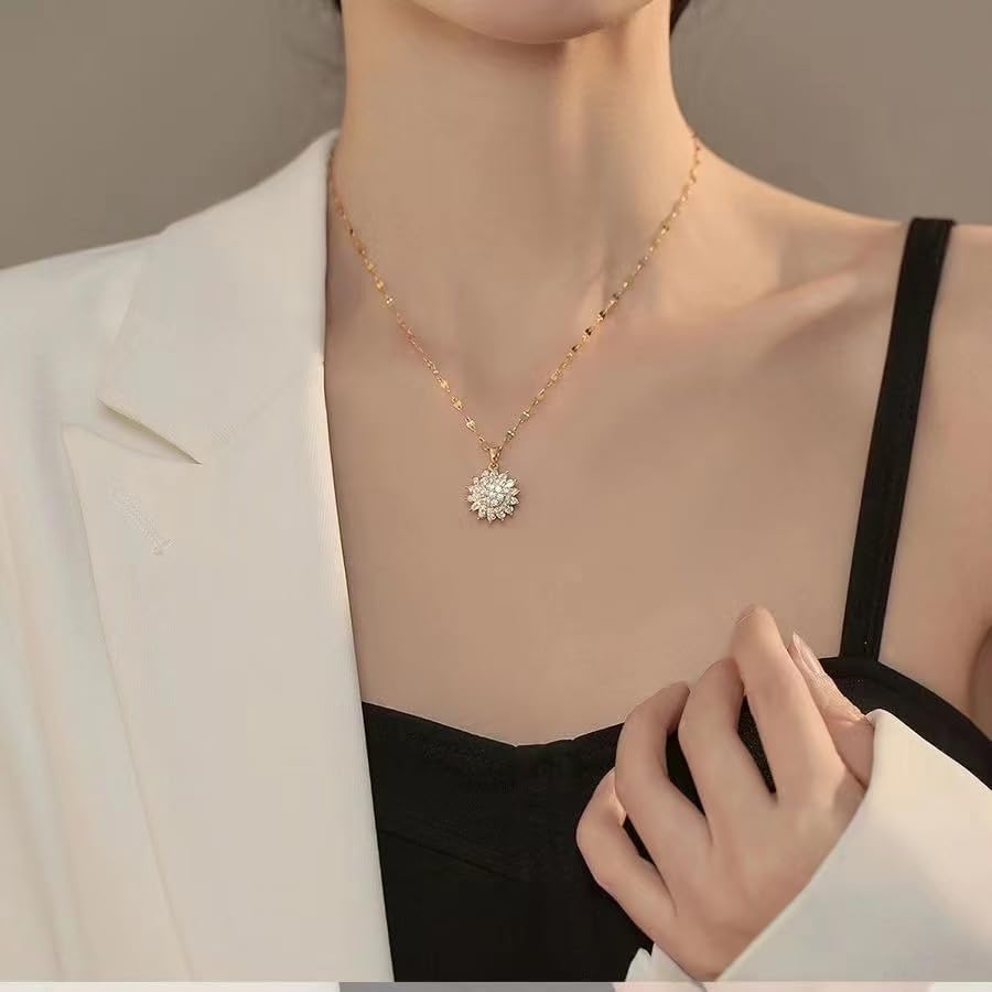 Miniatura 7 de Collar chapado en oro de girasol giratorio, colgante de girasol de cristal giratorio, elegante y lindo collar para ansiedad